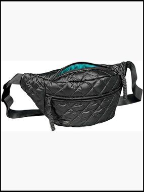 Metallic Quilted Fanny Pack Crossbody Bag Adjustable Strap Multi Pocket Sling